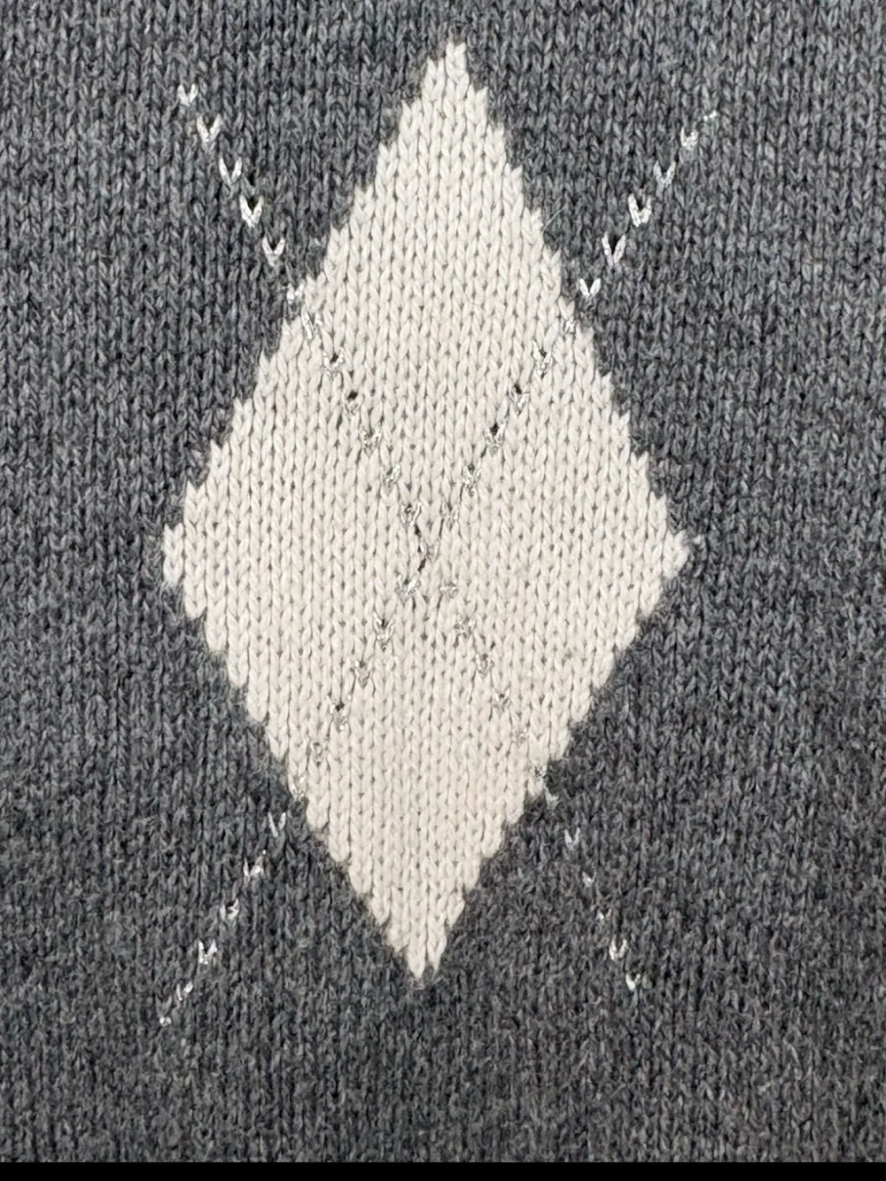 Old Navy Gray White Argyle Button Front Round Neck Knit Cardigan Sweater L